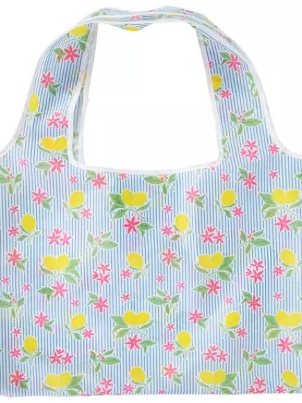 New Lemon & Flowers Striped Folded Tote Bag